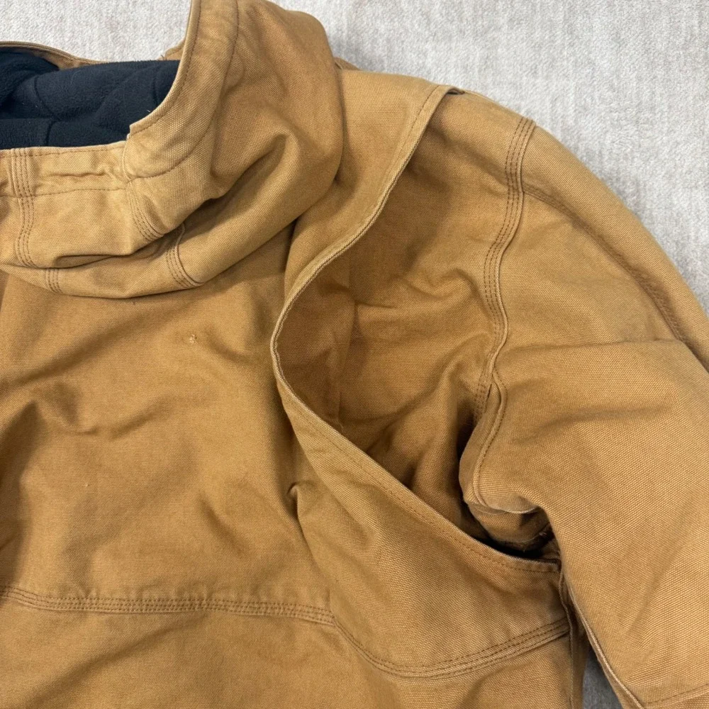 Carhartt Hooded Duck Canvas Jacket Brown Fleece Lined Workwear Full Zip Mens XL